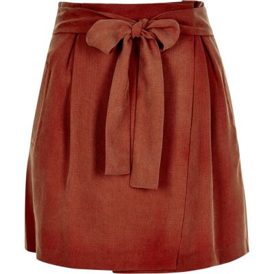Rust brown wrap mini skirt